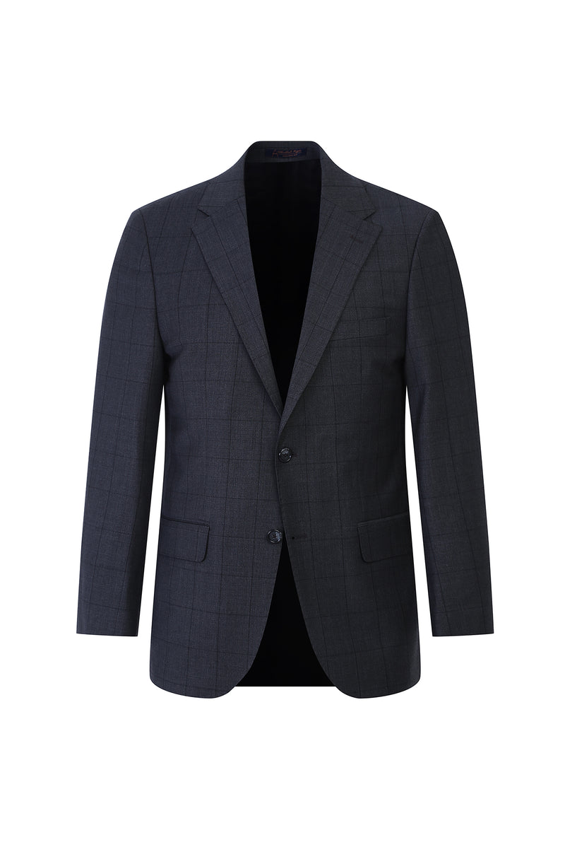 Koyu Füme Relaxed Fit Rahat Kesim Yünlü Klasik Kareli Takım Elbise