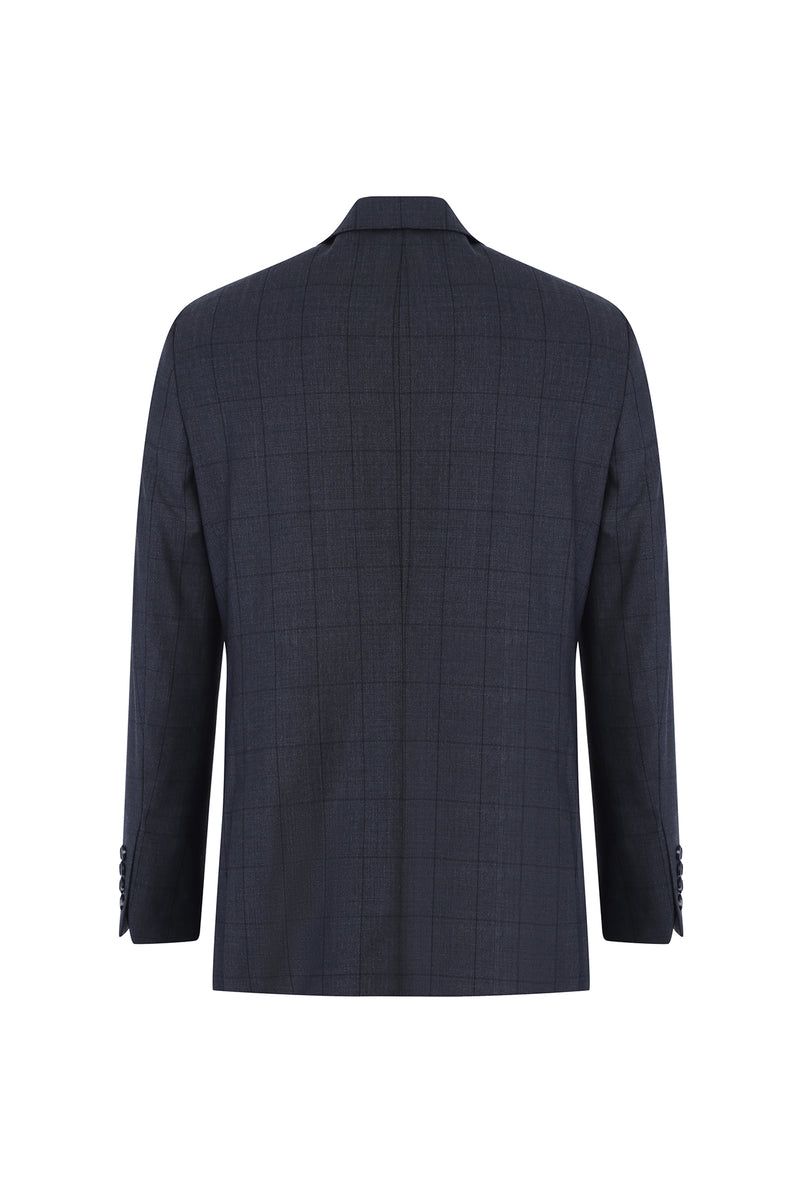 Koyu Füme Relaxed Fit Rahat Kesim Yünlü Klasik Kareli Takım Elbise