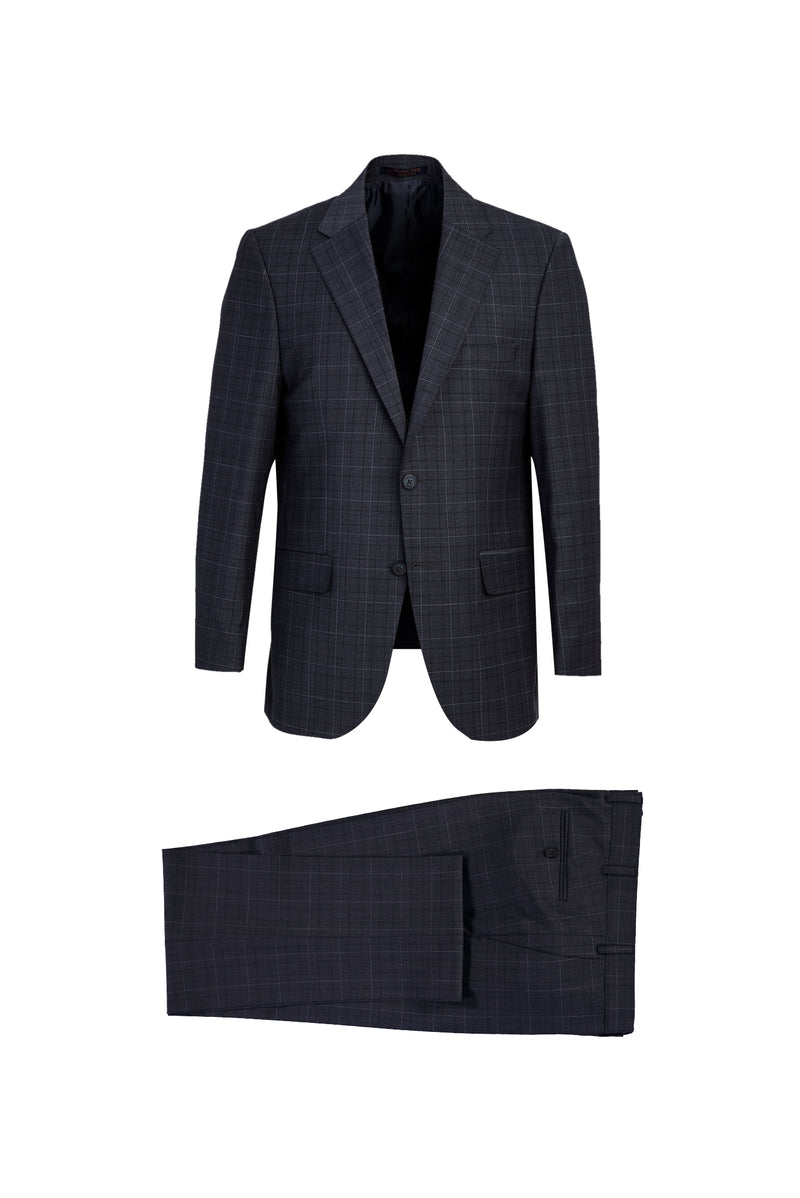 Koyu Füme Relaxed Fit Rahat Kesim Yünlü Ekose Takım Elbise