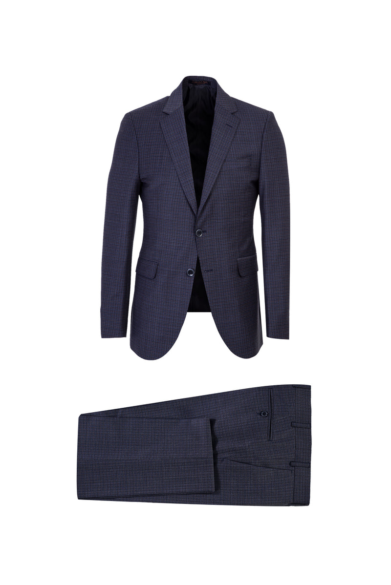 Orta Mor Slim Fit Dar Kesim Yünlü Ekose Takım Elbise