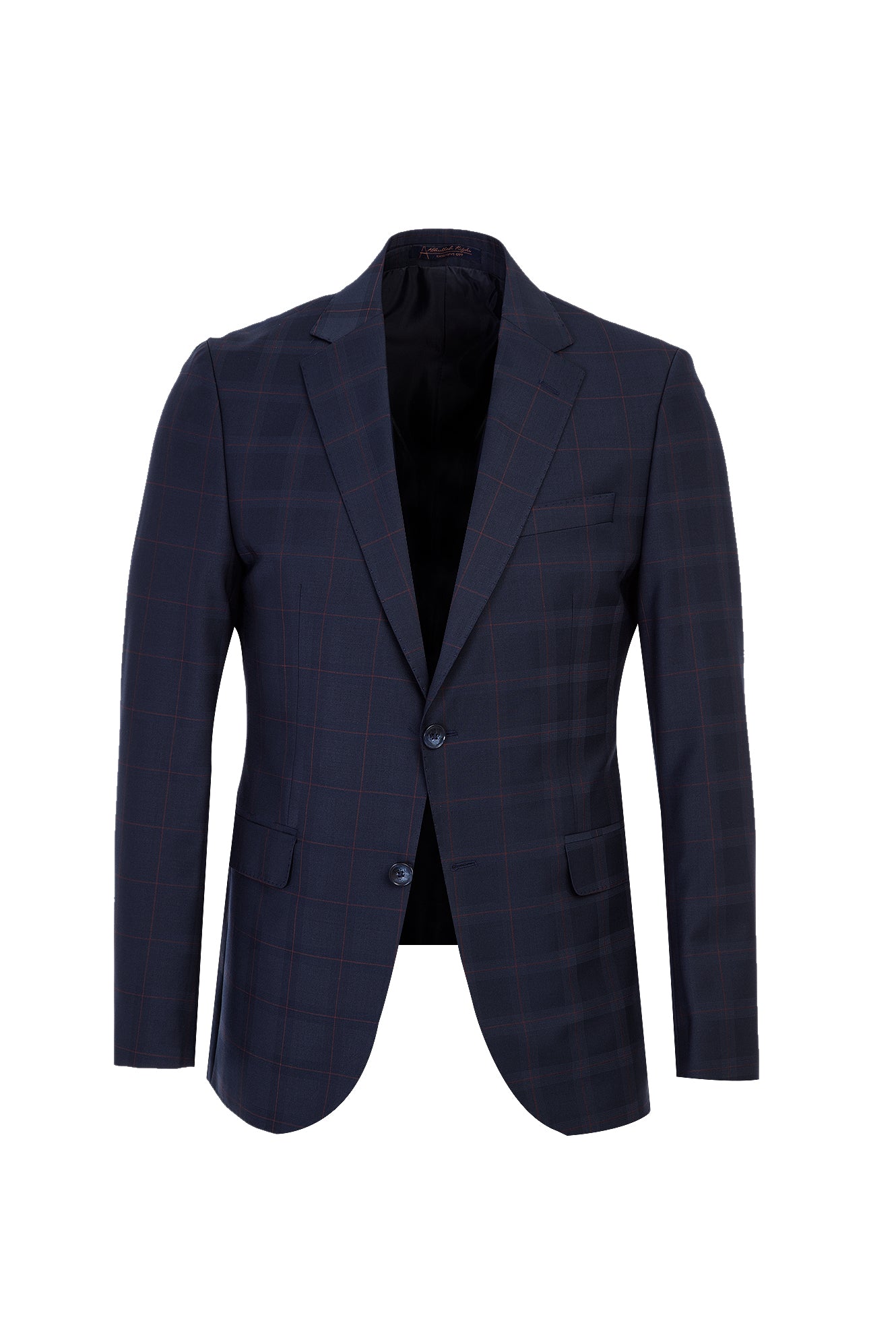 Koyu Lacivert Slim Fit Dar Kesim Yünlü Klasik Ekose Takım Elbise