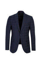 Koyu Lacivert Slim Fit Dar Kesim Yünlü Klasik Ekose Takım Elbise
