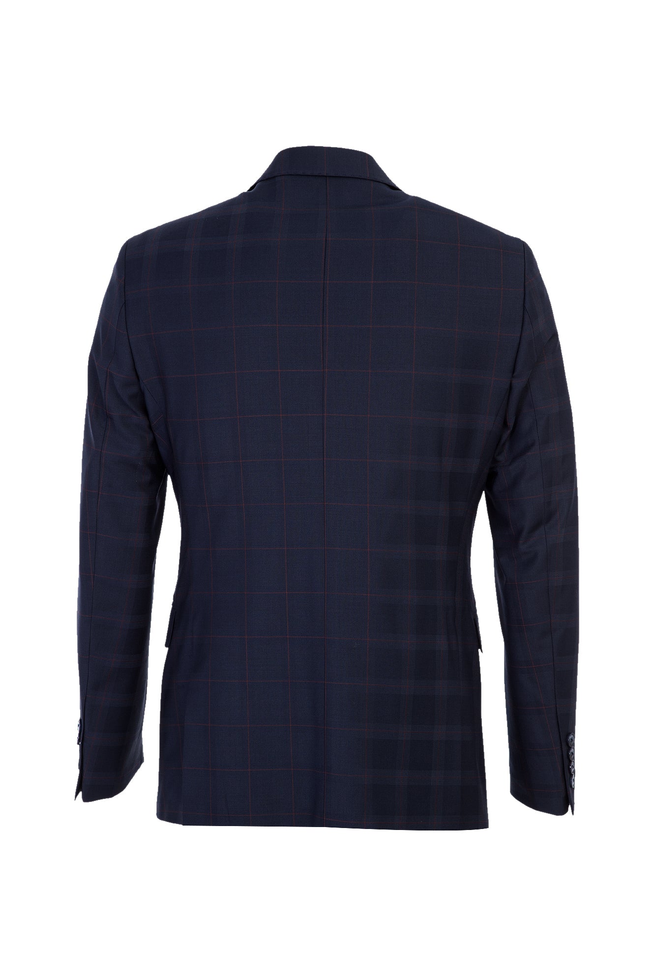 Koyu Lacivert Slim Fit Dar Kesim Yünlü Klasik Ekose Takım Elbise