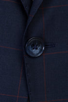 Koyu Lacivert Slim Fit Dar Kesim Yünlü Klasik Ekose Takım Elbise