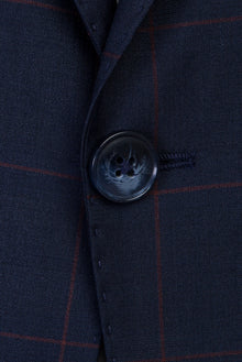 Koyu Lacivert Slim Fit Dar Kesim Yünlü Klasik Ekose Takım Elbise