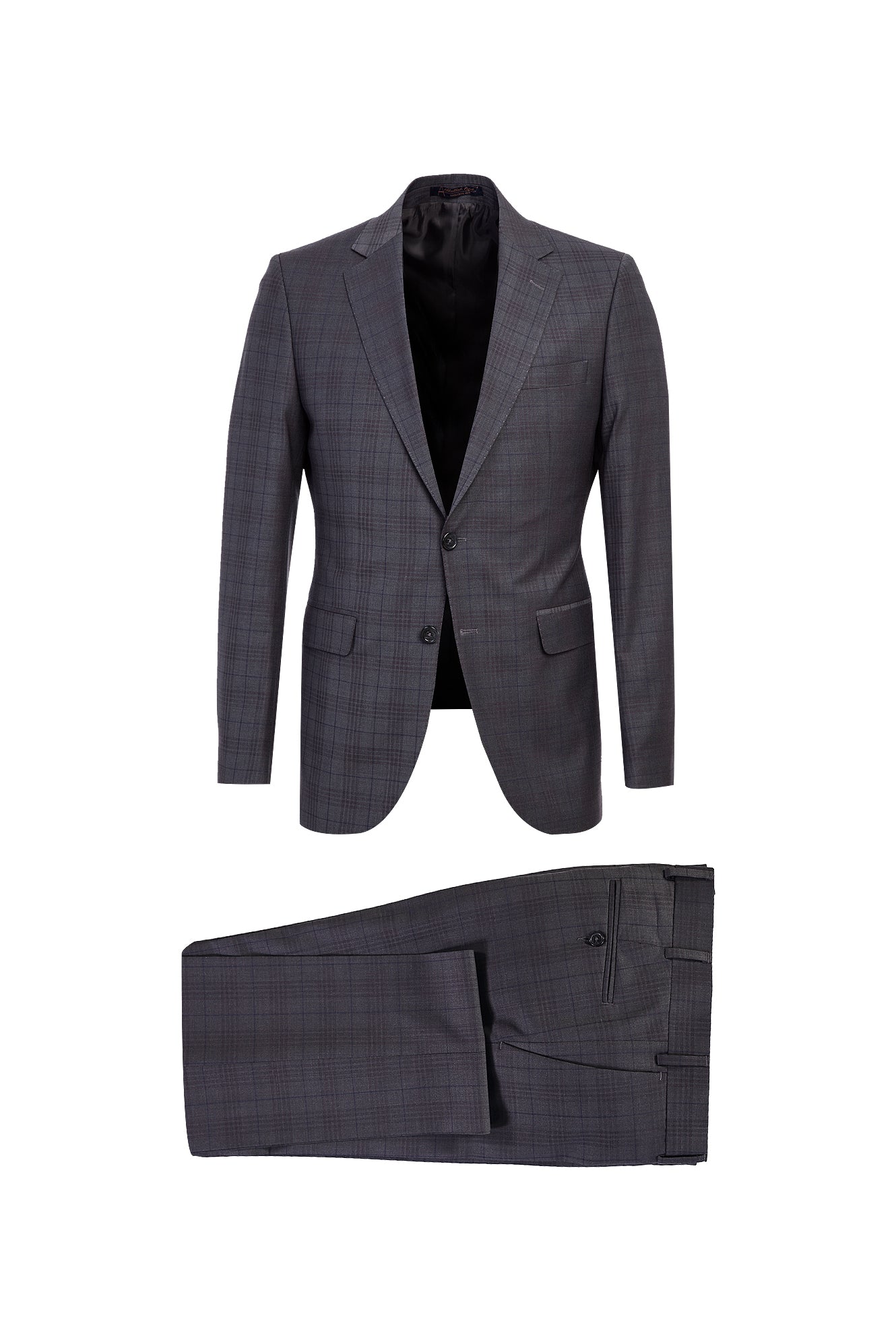 Koyu Füme Slim Fit Dar Kesim Yünlü Ekose Takım Elbise