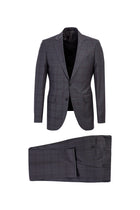 Koyu Füme Slim Fit Dar Kesim Yünlü Ekose Takım Elbise