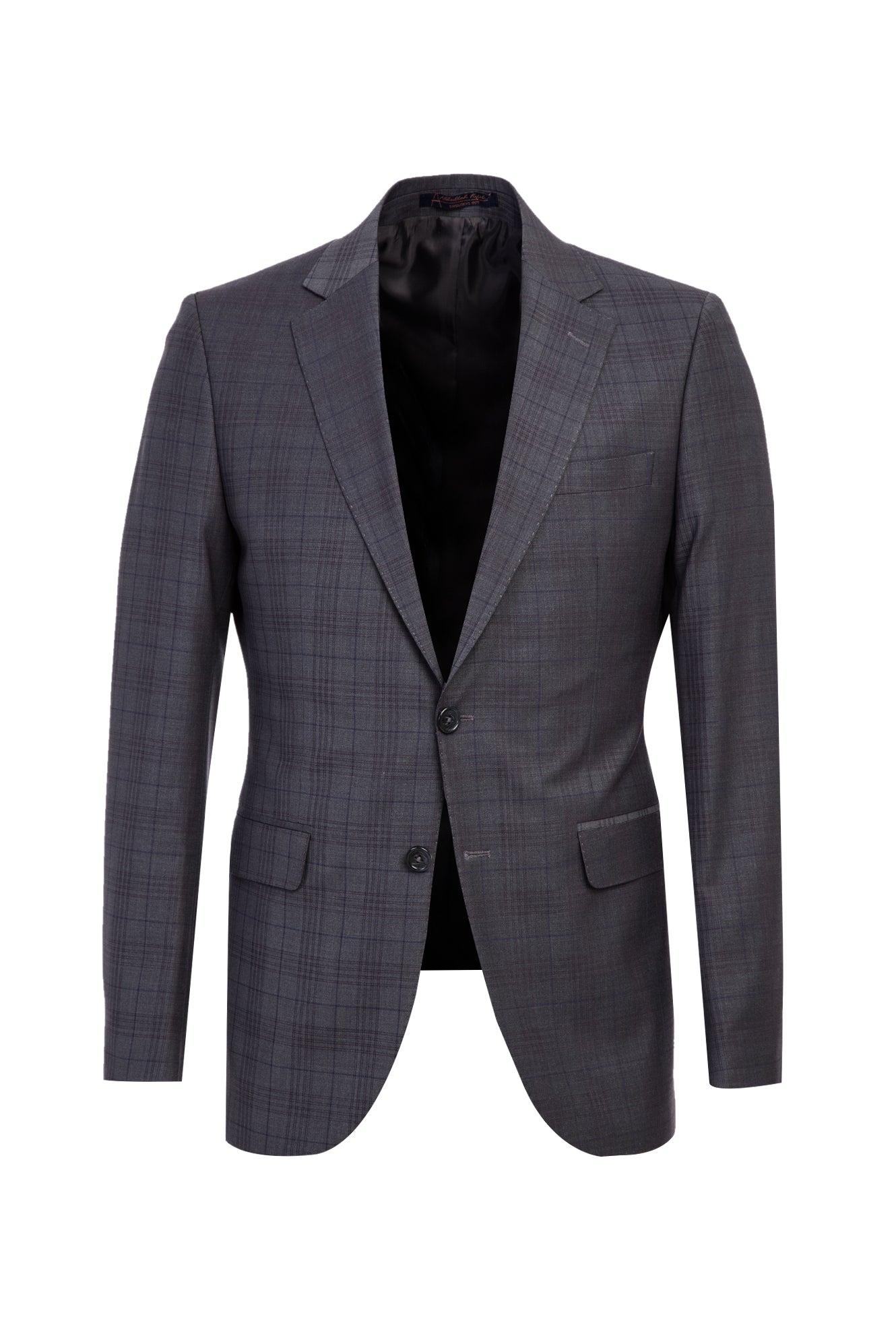 Koyu Füme Slim Fit Dar Kesim Yünlü Ekose Takım Elbise