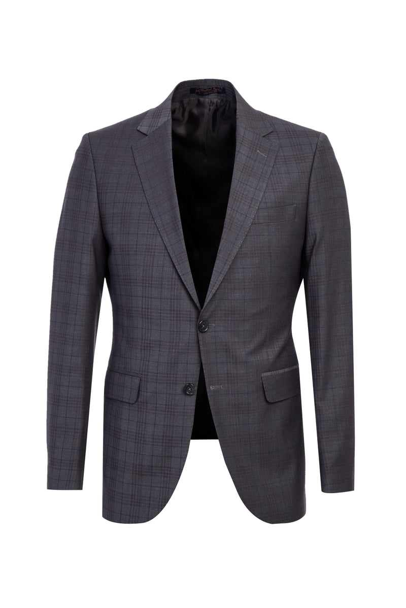 Koyu Füme Slim Fit Dar Kesim Yünlü Ekose Takım Elbise