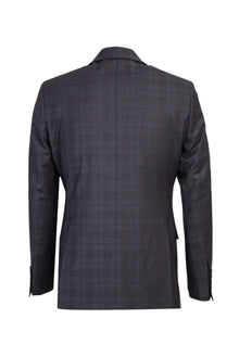 Koyu Füme Slim Fit Dar Kesim Yünlü Ekose Takım Elbise