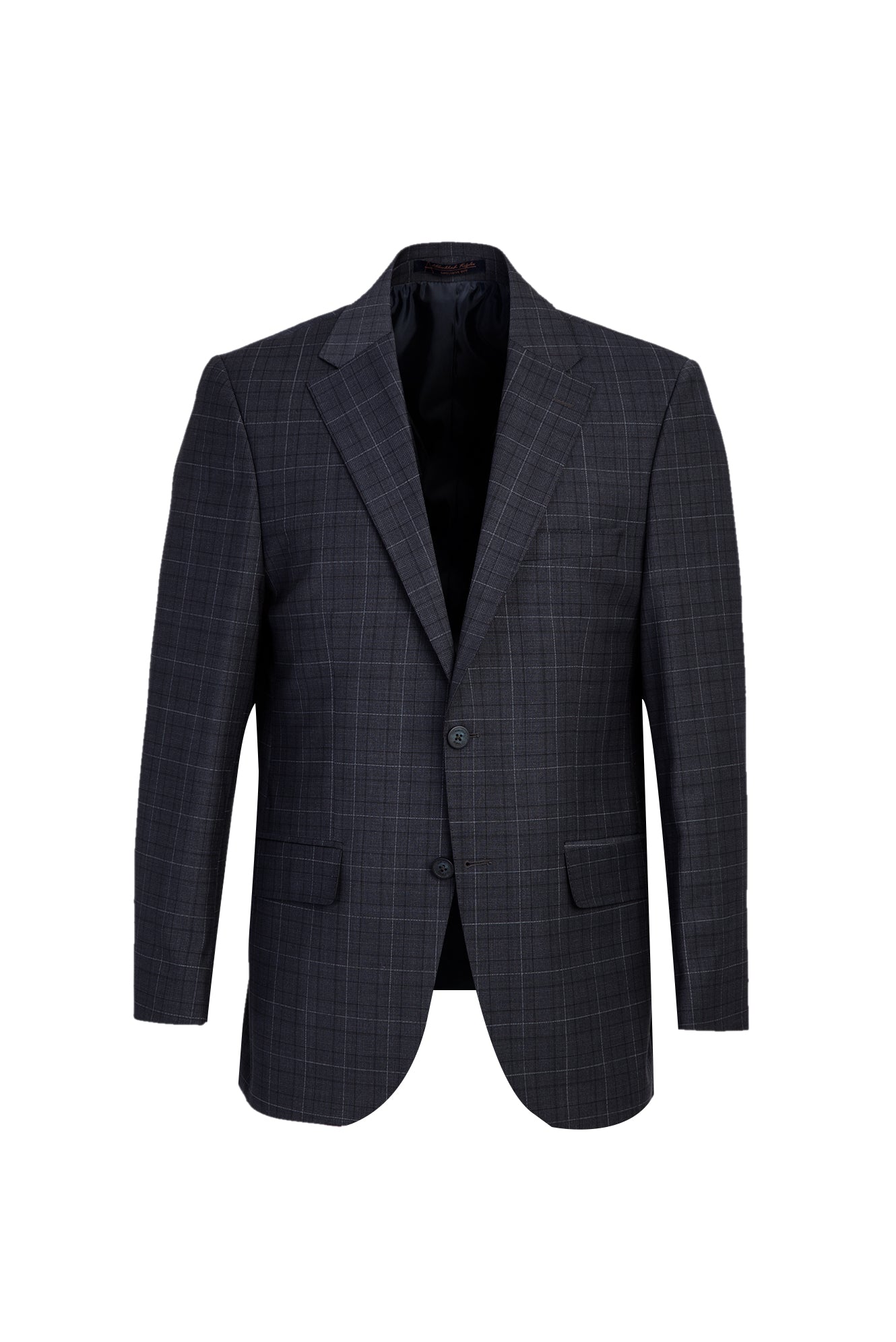 Koyu Lacivert Relaxed Fit Rahat Kesim Yünlü Ekose Takım Elbise