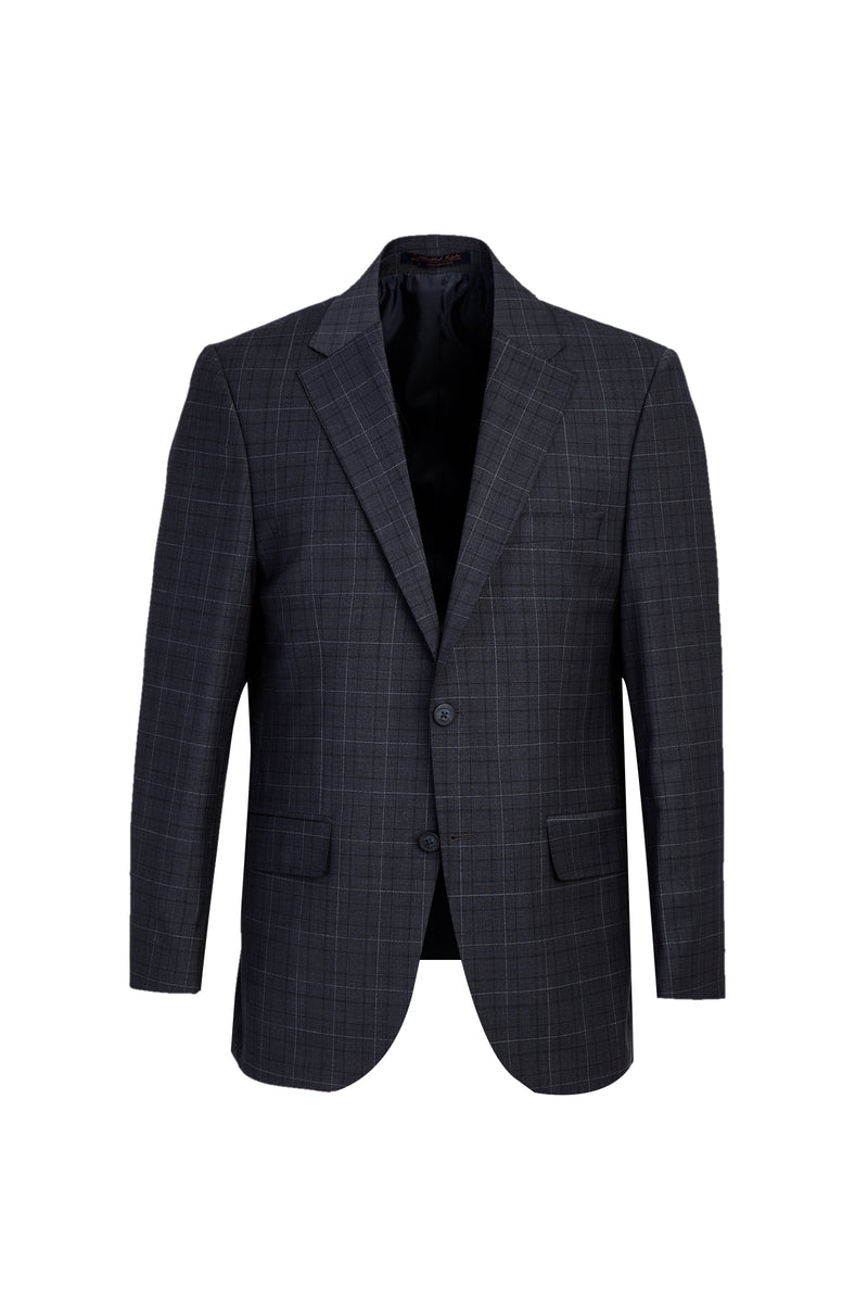 Koyu Lacivert Relaxed Fit Rahat Kesim Yünlü Ekose Takım Elbise