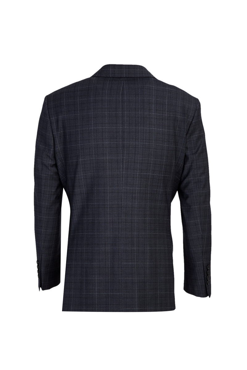 Koyu Lacivert Relaxed Fit Rahat Kesim Yünlü Ekose Takım Elbise