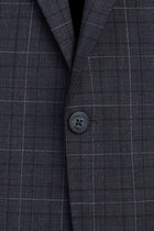 Koyu Lacivert Relaxed Fit Rahat Kesim Yünlü Ekose Takım Elbise