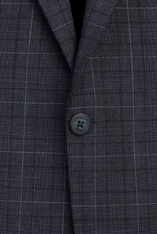 Koyu Lacivert Relaxed Fit Rahat Kesim Yünlü Ekose Takım Elbise