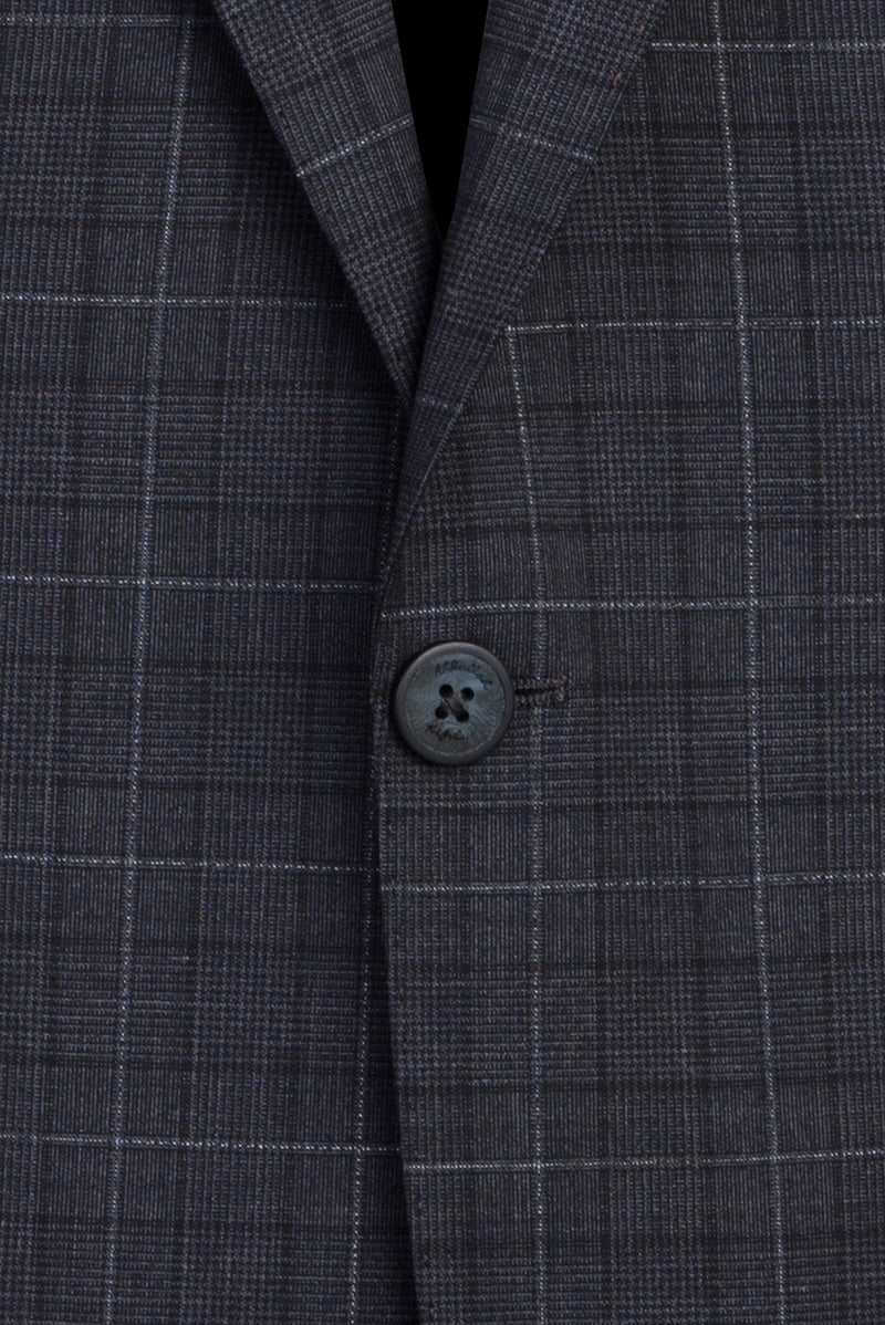 Koyu Lacivert Relaxed Fit Rahat Kesim Yünlü Ekose Takım Elbise