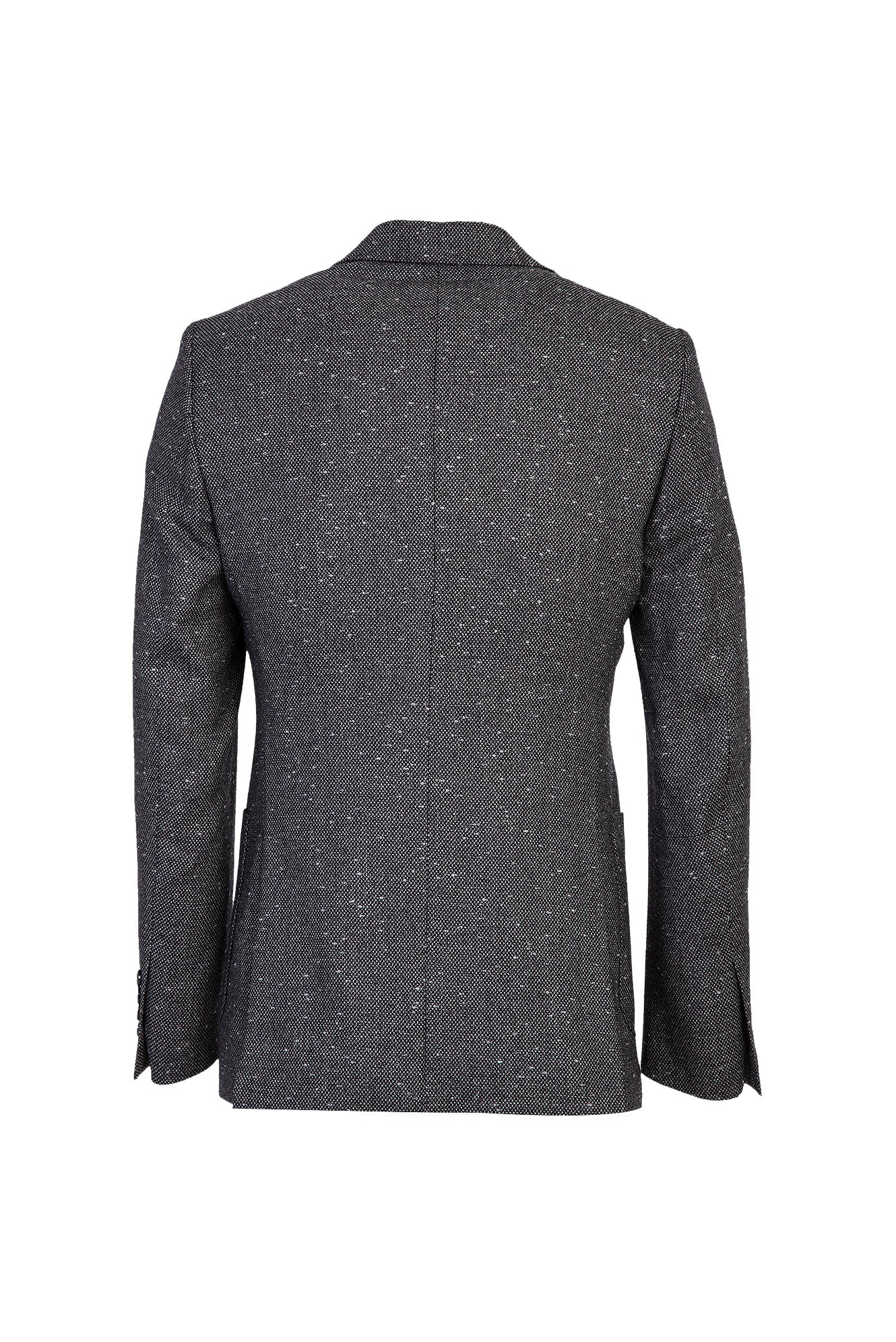 Orta Gri Slim Fit Dar Kesim Yünlü Desenli Ceket