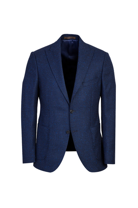 Koyu Mavi  7 Drop Slim Fit Dar Kesim Yünlü Desenli Ceket-Abdullah Ki??l?