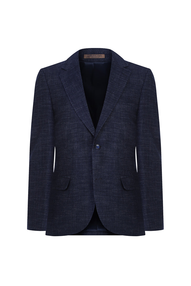 Orta Lacivert Relaxed Fit Rahat Kesim Klasik Desenli Kaşmir Ceket
