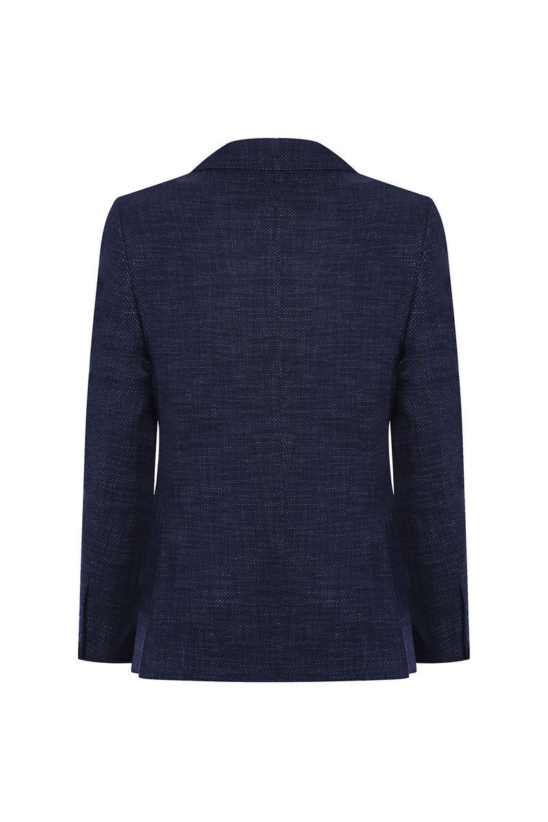 Orta Lacivert Relaxed Fit Rahat Kesim Klasik Desenli Kaşmir Ceket