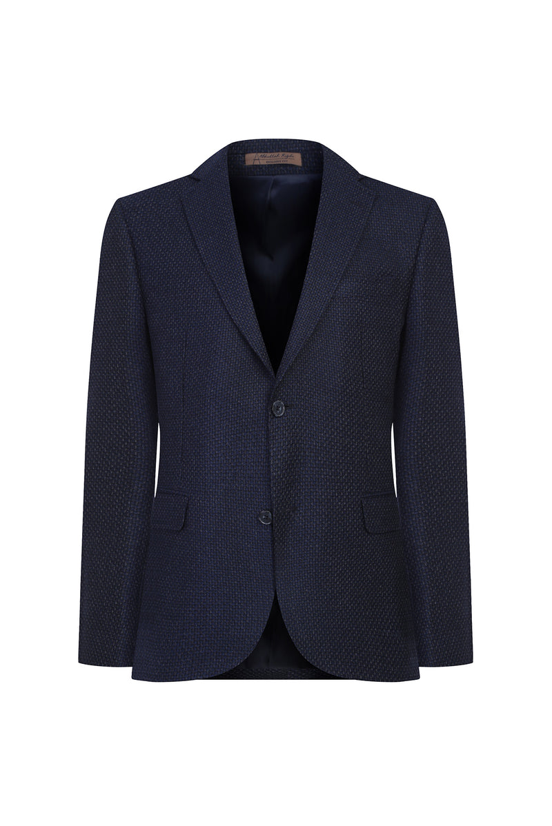 Koyu Lacivert Regular Fit İtalyan Klasik Desenli Kaşmir Ceket