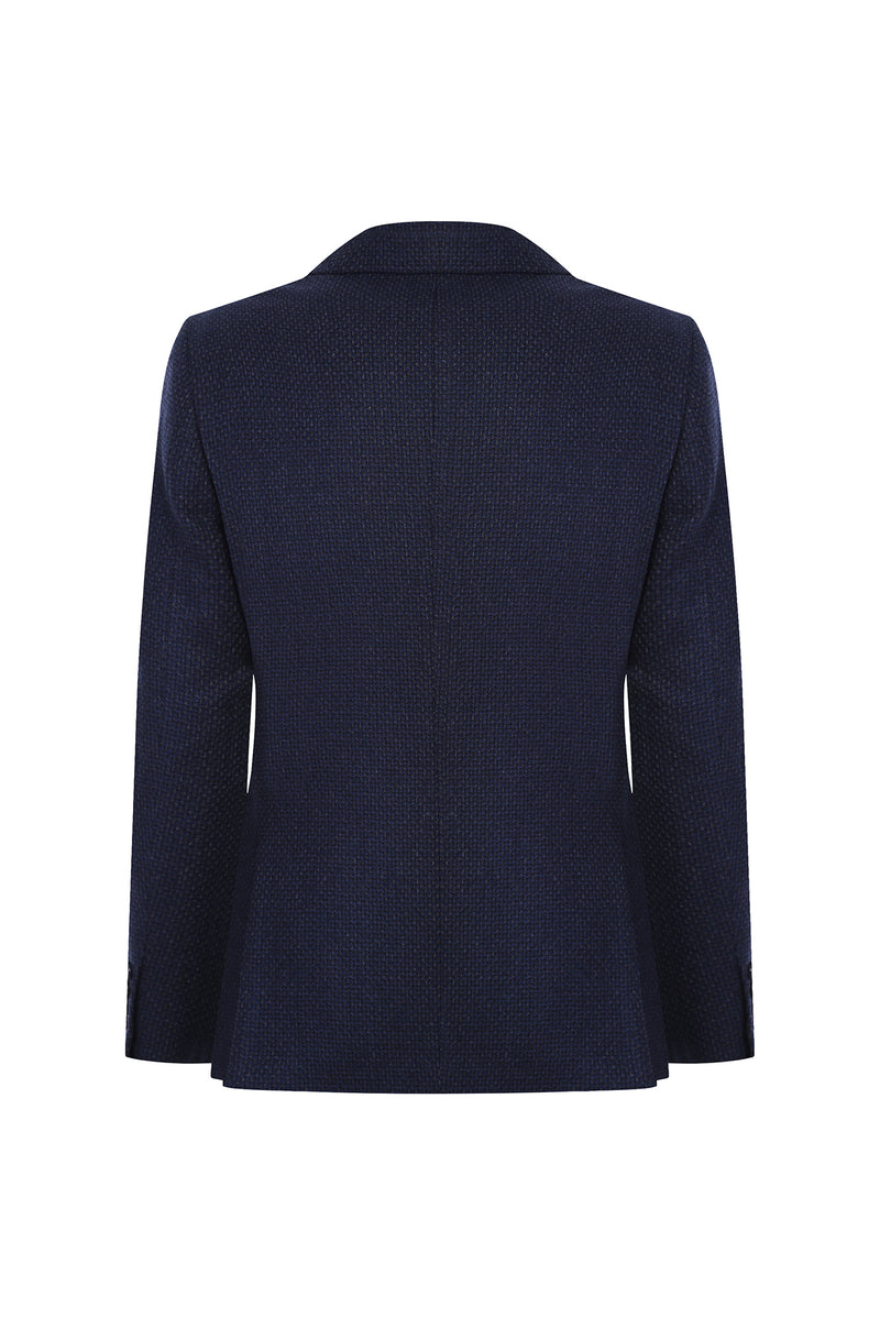 Koyu Lacivert Regular Fit İtalyan Klasik Desenli Kaşmir Ceket
