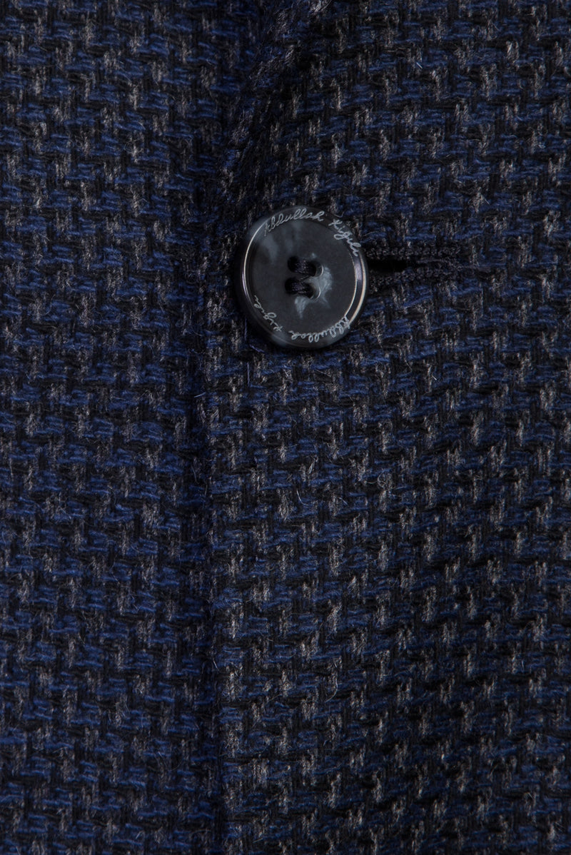 Koyu Lacivert Regular Fit İtalyan Klasik Desenli Kaşmir Ceket