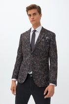 Koyu Bordo Slim Fit Dar Kesim Yünlü Desenli Ceket