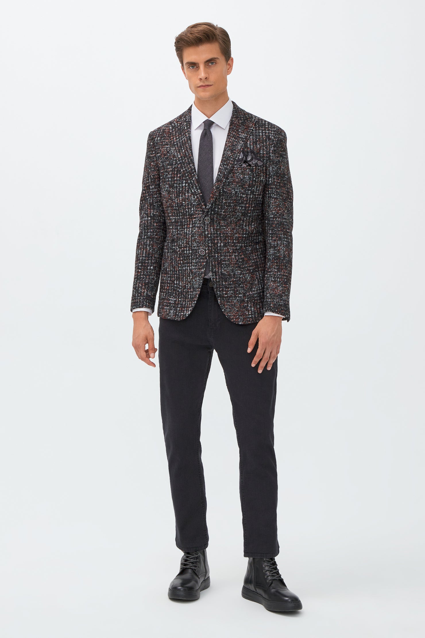 Koyu Bordo Slim Fit Dar Kesim Yünlü Desenli Ceket