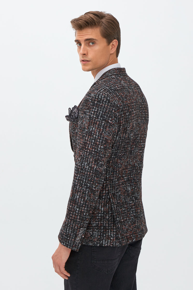 Koyu Bordo Slim Fit Dar Kesim Yünlü Desenli Ceket