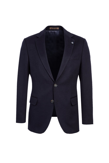 Orta Lacivert Slim Fit Dar Kesim Kaşmirli Ceket