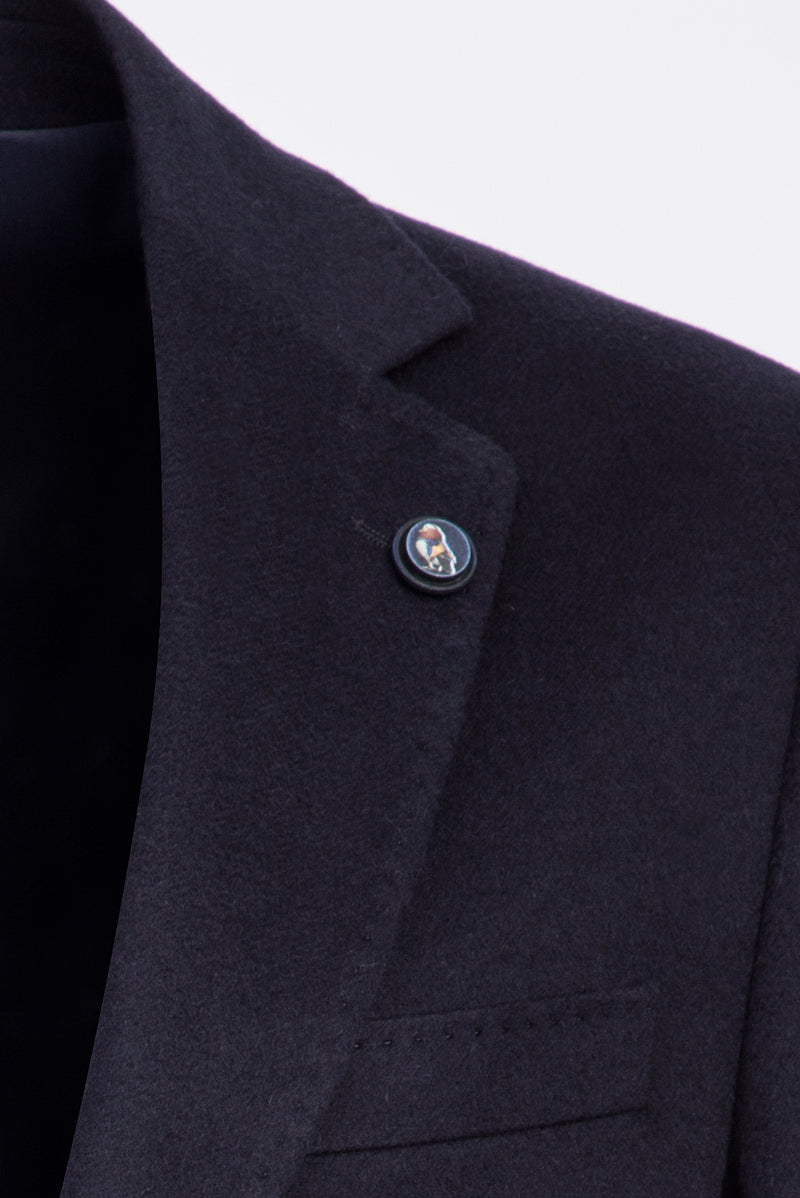 Orta Lacivert Slim Fit Dar Kesim Kaşmirli Ceket
