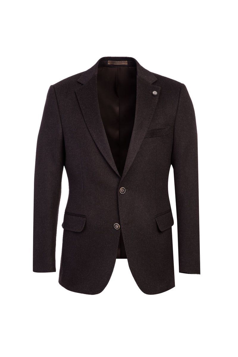 Koyu Kahve Regular Fit Klasik Kaşmirli Ceket