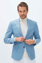 Açık Mavi Slim Fit Dar Kesim Yünlü Örme Ceket