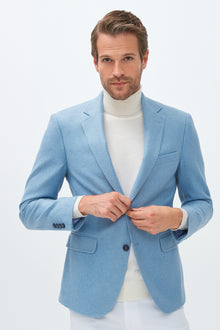 Açık Mavi Slim Fit Dar Kesim Yünlü Örme Ceket