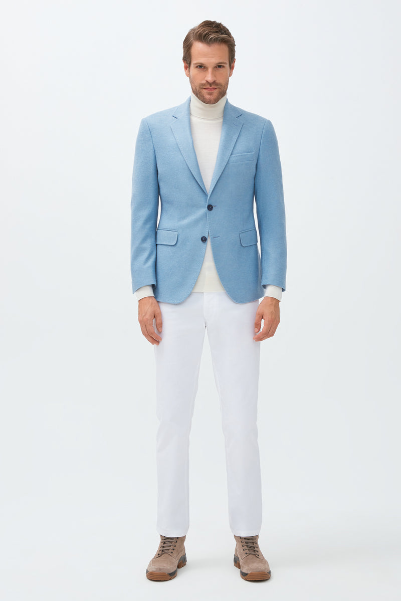 Açık Mavi Slim Fit Dar Kesim Yünlü Örme Ceket