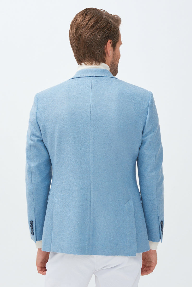 Açık Mavi Slim Fit Dar Kesim Yünlü Örme Ceket