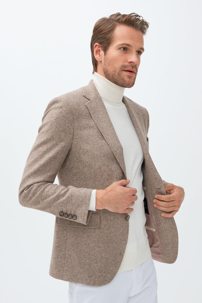 Açık Kahve  Slim Fit Dar Kesim Yünlü Örme Ceket