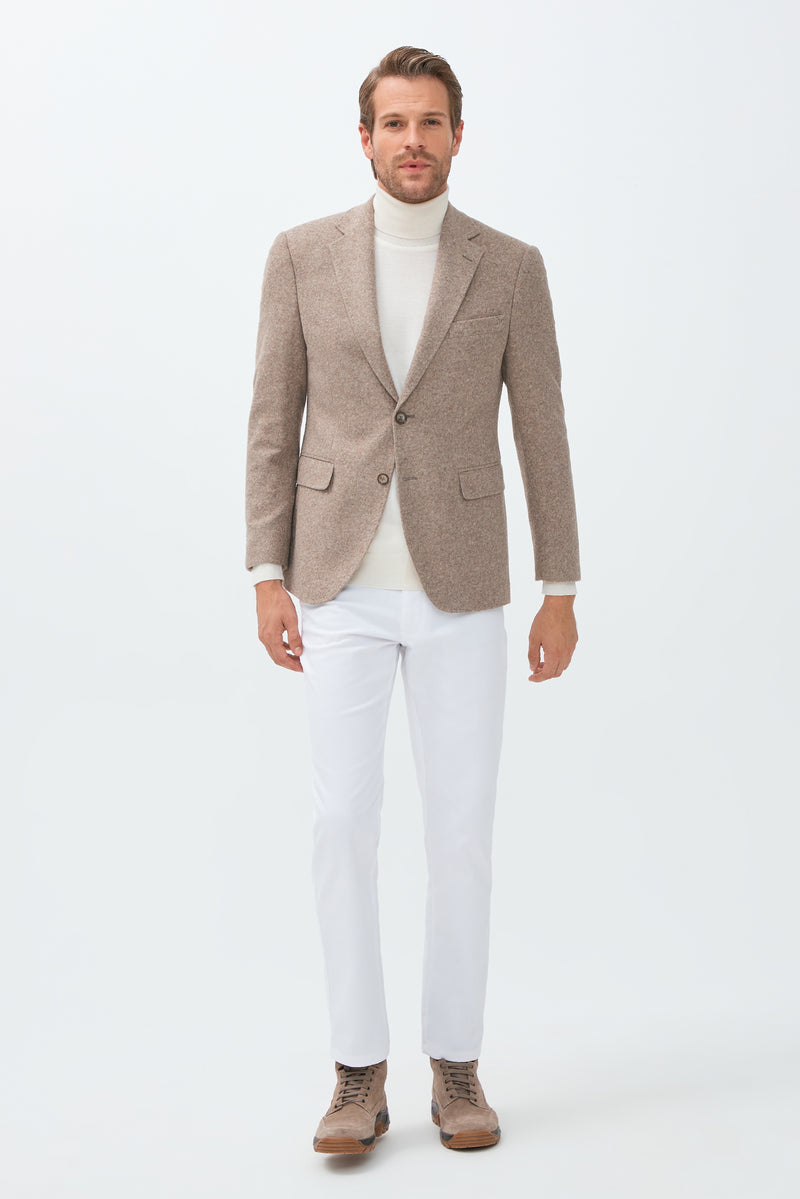 Açık Kahve  Slim Fit Dar Kesim Yünlü Örme Ceket