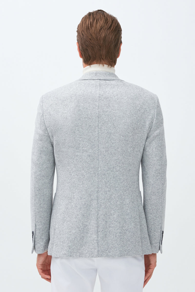 Açık Gri Slim Fit Dar Kesim Yünlü Örme Ceket