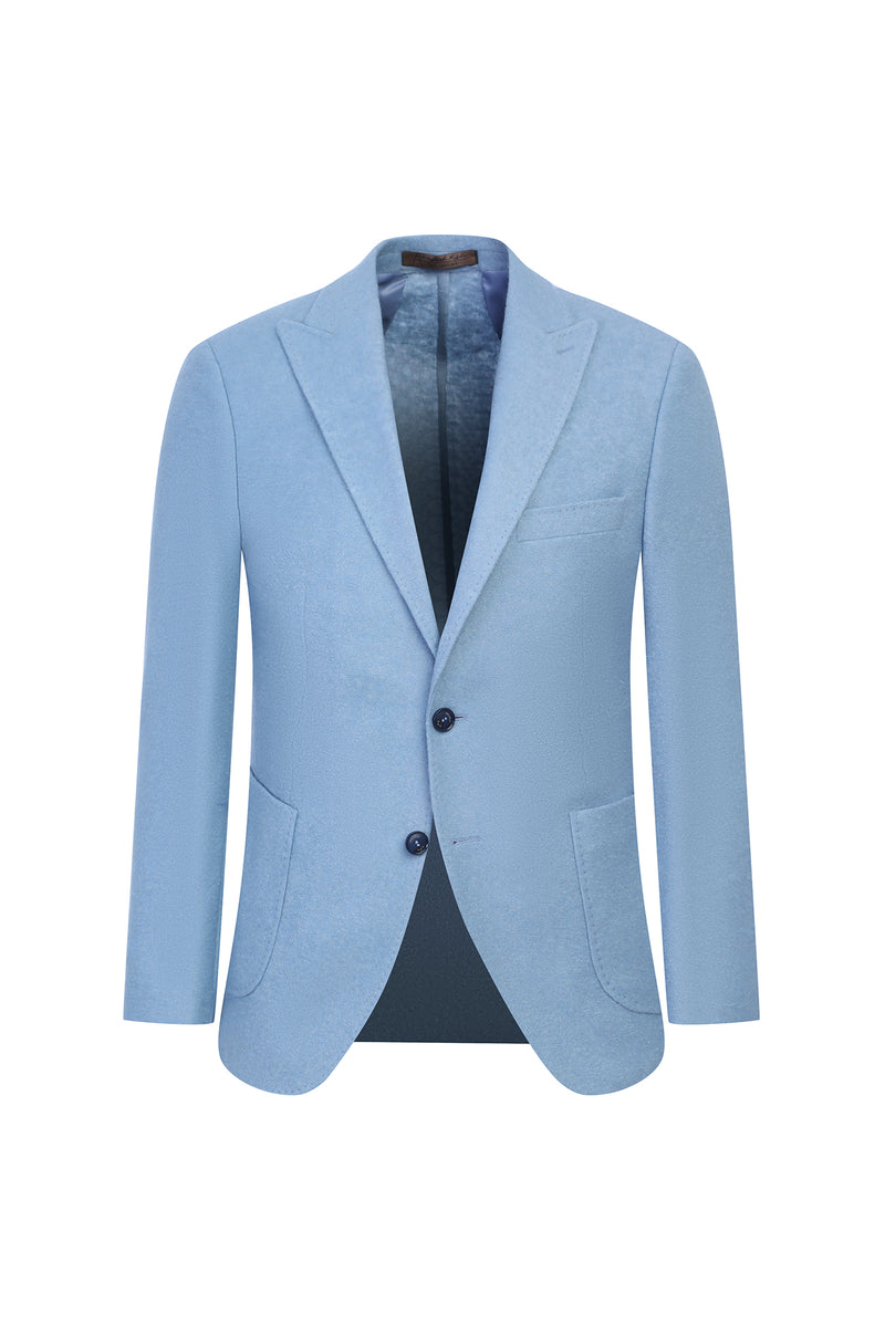 Açık Mavi Slim Fit Dar Kesim Yünlü Örme Ceket