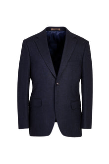 Koyu Lacivert Relaxed Fit Rahat Kesim Yünlü Desenli Klasik Ceket