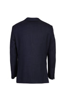 Koyu Lacivert Relaxed Fit Rahat Kesim Yünlü Desenli Klasik Ceket