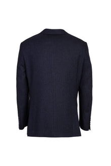 Koyu Lacivert Relaxed Fit Rahat Kesim Yünlü Desenli Klasik Ceket