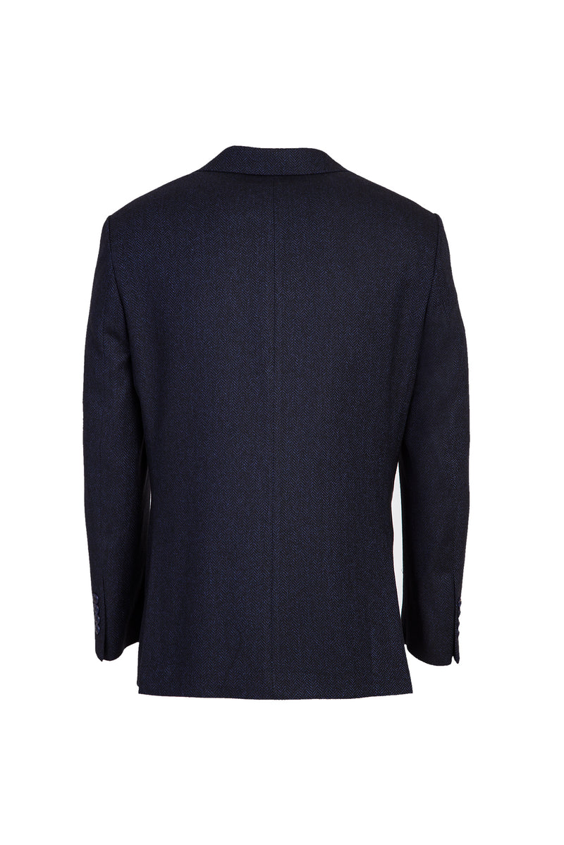 Koyu Lacivert Relaxed Fit Rahat Kesim Yünlü Desenli Klasik Ceket