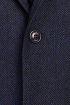 Koyu Lacivert Relaxed Fit Rahat Kesim Yünlü Desenli Klasik Ceket