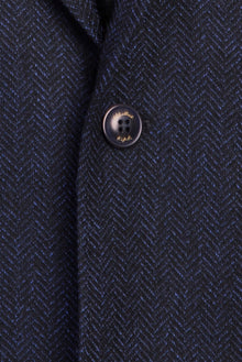 Koyu Lacivert Relaxed Fit Rahat Kesim Yünlü Desenli Klasik Ceket