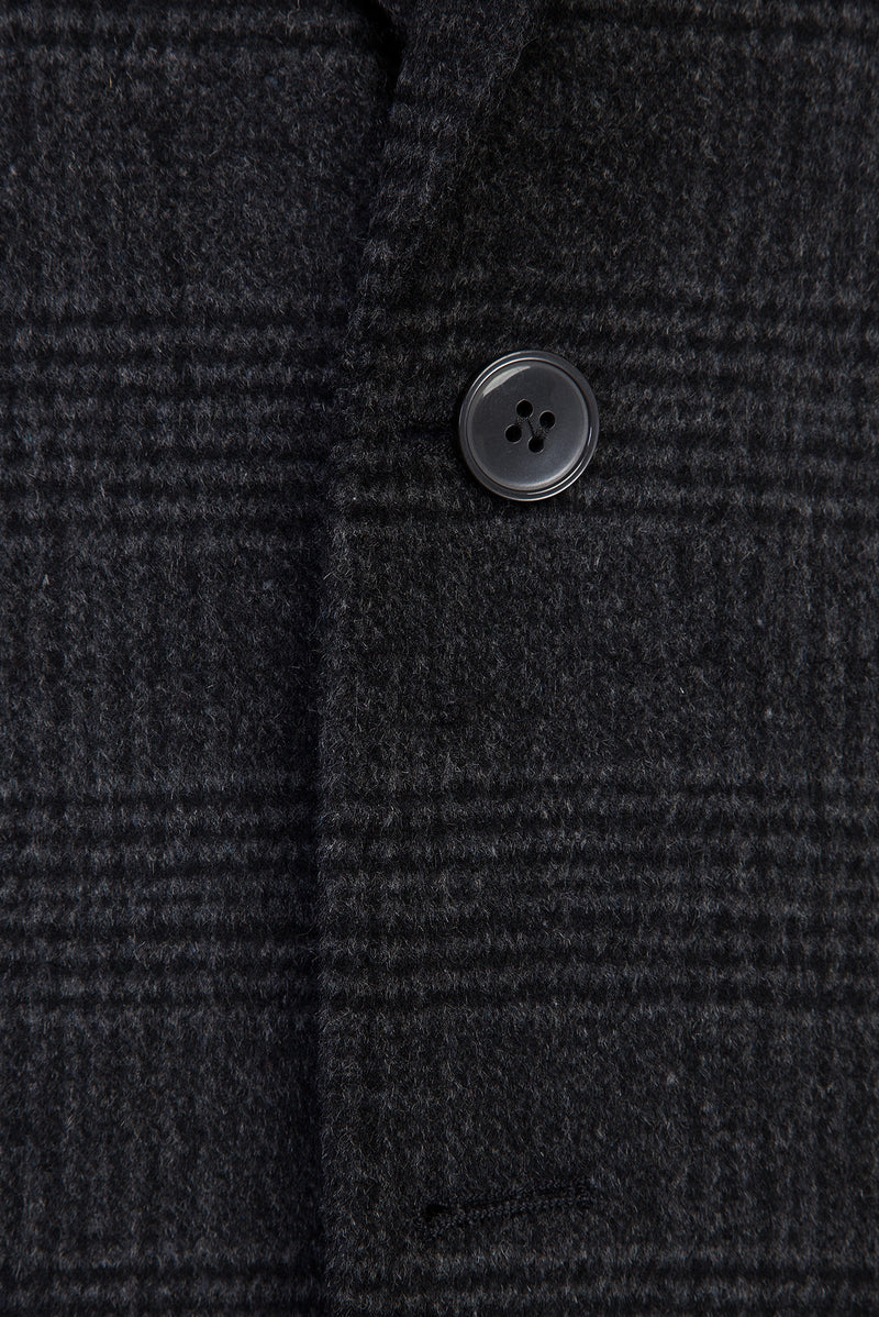 Koyu Antrasit Relaxed Fit Rahat Kesim Yünlü Ekose Ceket