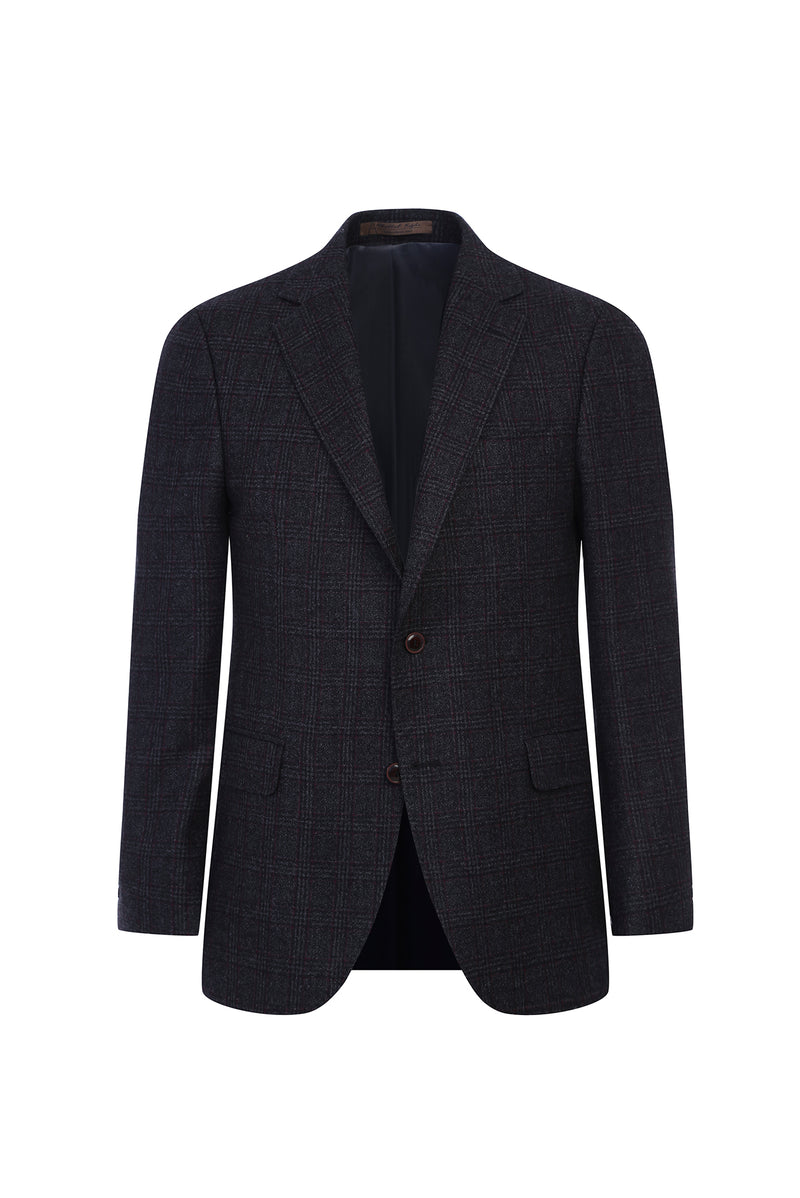 Koyu Antrasit Regular Fit Yünlü Desenli Klasik Ceket