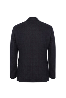 Koyu Antrasit Yünlü Klasik Desenli Ceket